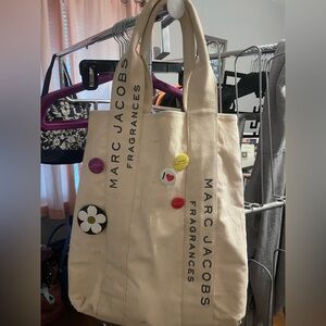 Marc Jacobs Cream Canvas Logo Tote with Badge Accents